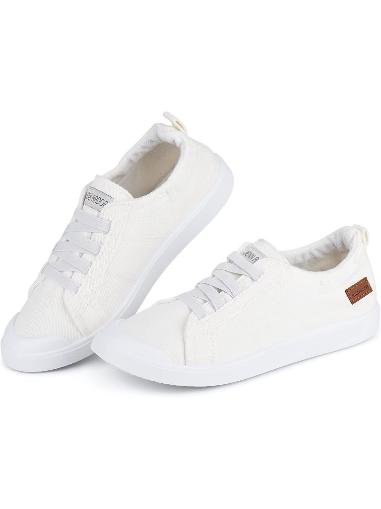 Women's White Lightweight Canvas Fashion Slip-On Stylish Walking Flat Sneakers